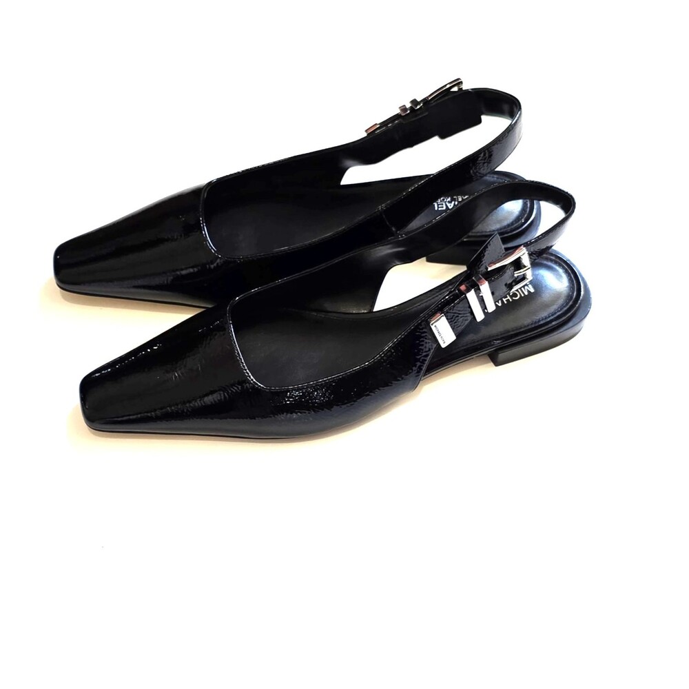 Michael Kors Black Patent Leather Slingback Flats with Buckle